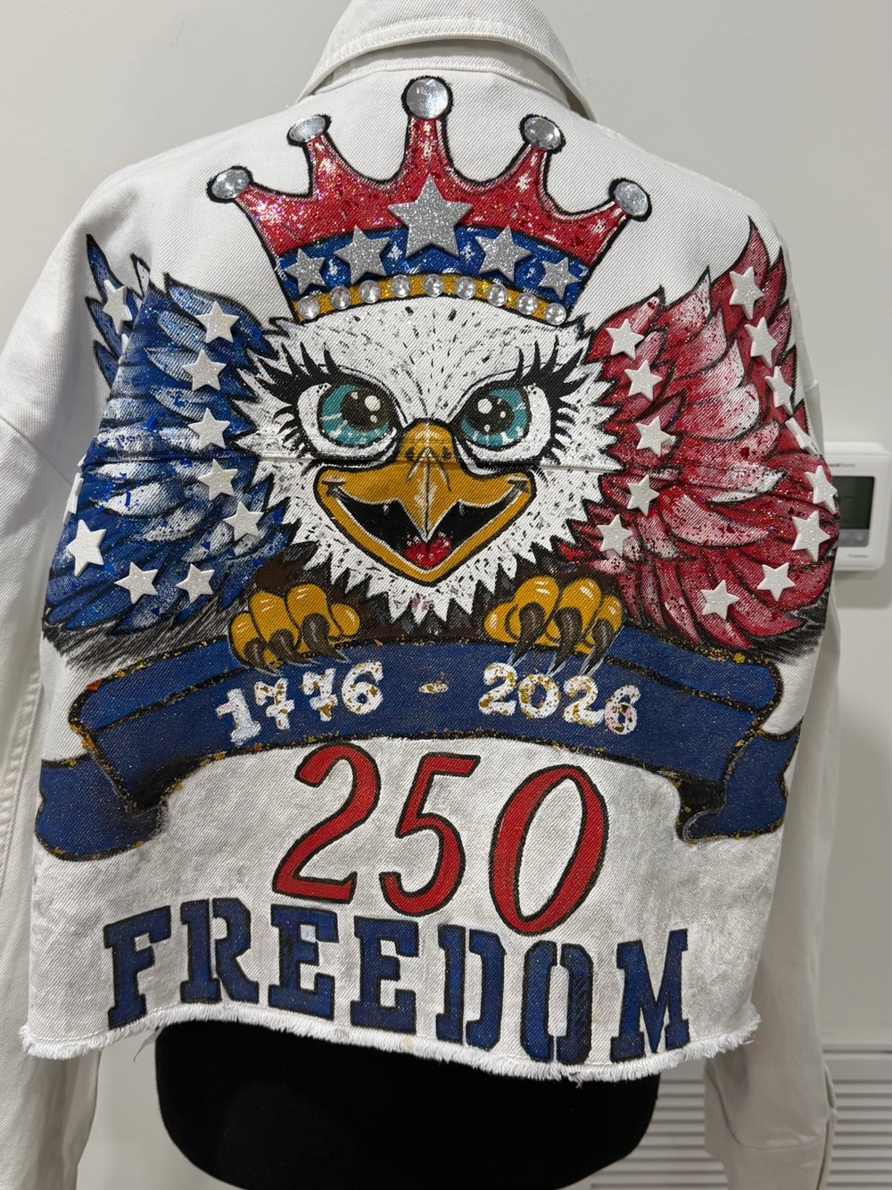 White Patriotic Eagle Graphic Denim Jacket - Freedom 250